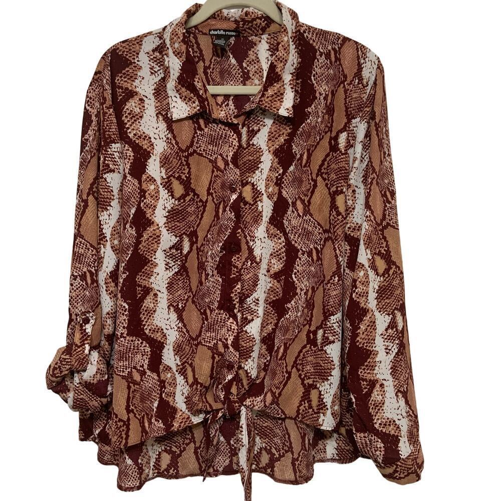 Charlotte Russe Women’s Shirt Size 3X High Low Tab Sleeve‎ Snakeskin Print